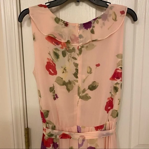 Lauren Ralph Lauren Floral Crinkled Georgette Dress in Pink/Sage/Multi - Picture 10 of 12